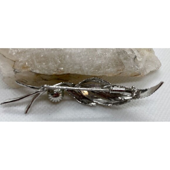 Vintage Yellow Pearl Floral Diamond Cut‎ Brooch Pin Sterling 925 Silver 6g - Picture 6 of 10